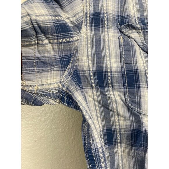 Lucky Brand Mens Shirt size Large Blue Plaid Snap Short Sleeve Cotton Classic - Picture 13 of 13